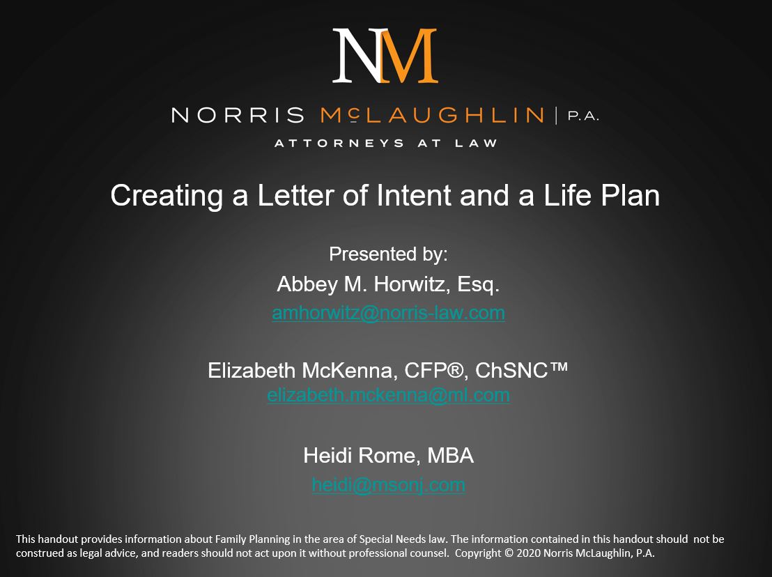 Special Needs Spotlight Webinar Series: Creating a Letter of Intent and a Life Plan