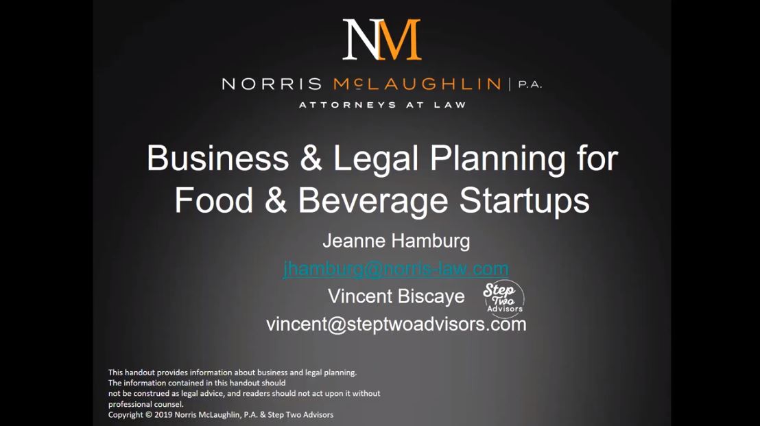 Business and Legal Planning Webinar for Food and Beverage Startups