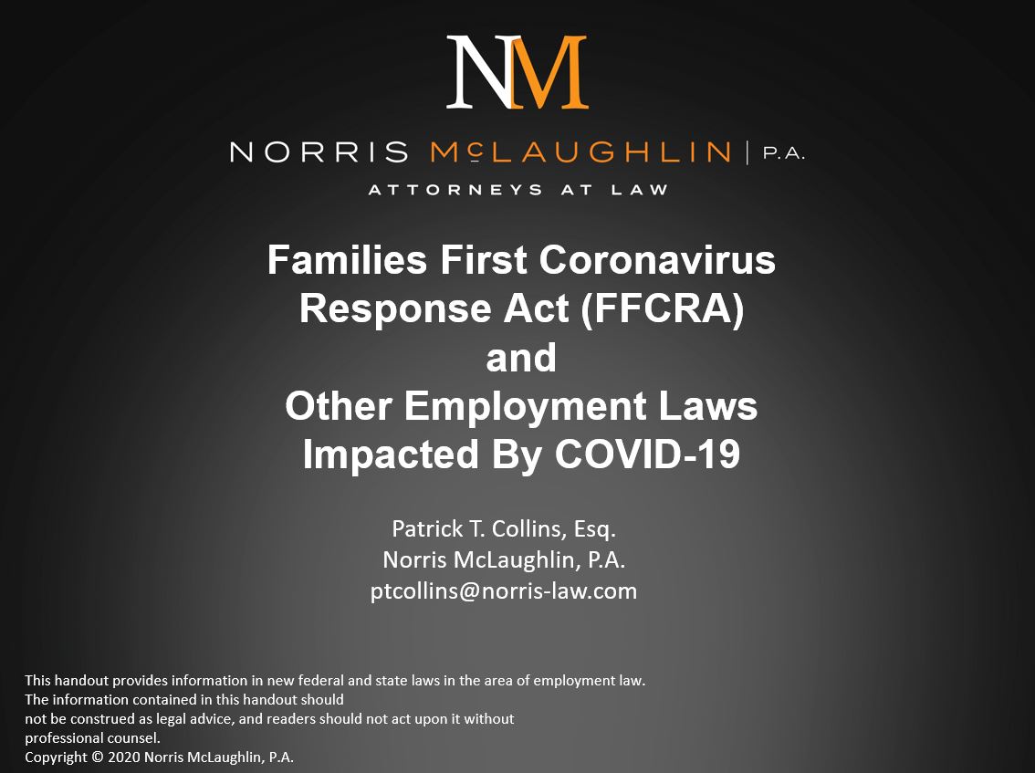 Family First Coronavirus Response Act (FFCRA) and Other Employment Laws Impacted by COVID-19